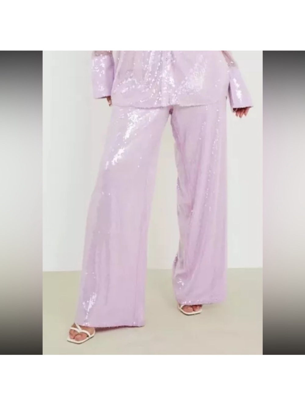 Boohoo Lilac Sequin Wide-Leg Trousers